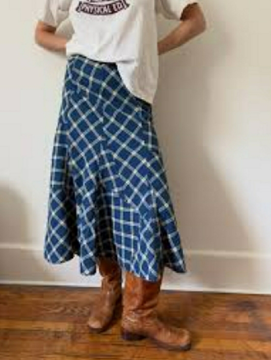 Ralph Lauren Dresses & Skirts - Lauren Ralph Lauren blue plaid linen-cotton midi skirt Size 8 C43